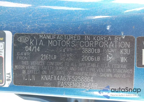 2015 Kia Forte Lx z USA, uszkodzony, nr VIN KNAFX4A67F5258864